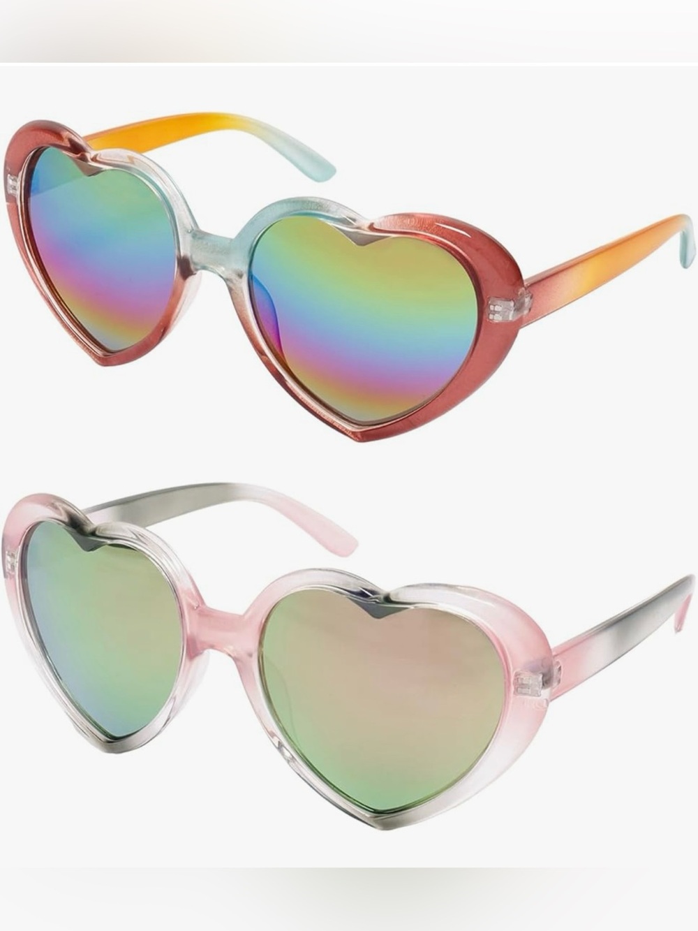 2pcs Heart Shaped Sunglasses for Women Rainbow Mirror Lens - Picture 8 of 8